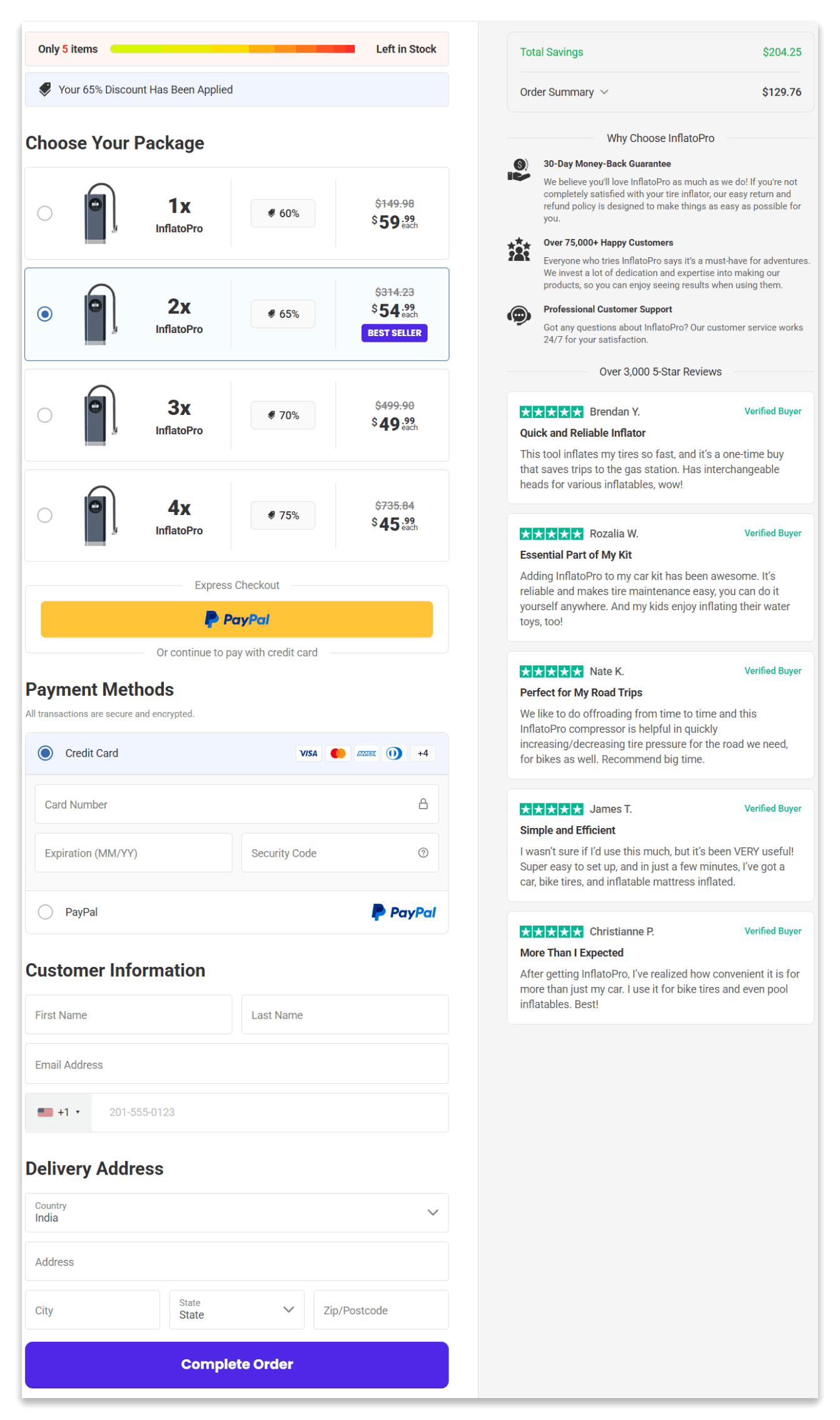InflatoPro Tire Inflator checkout page